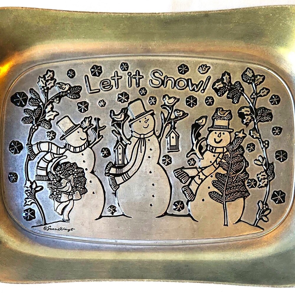 Wilton Armetale Susan Winget Let It Snow Bread Tray Snowman Pewter Metal Plate